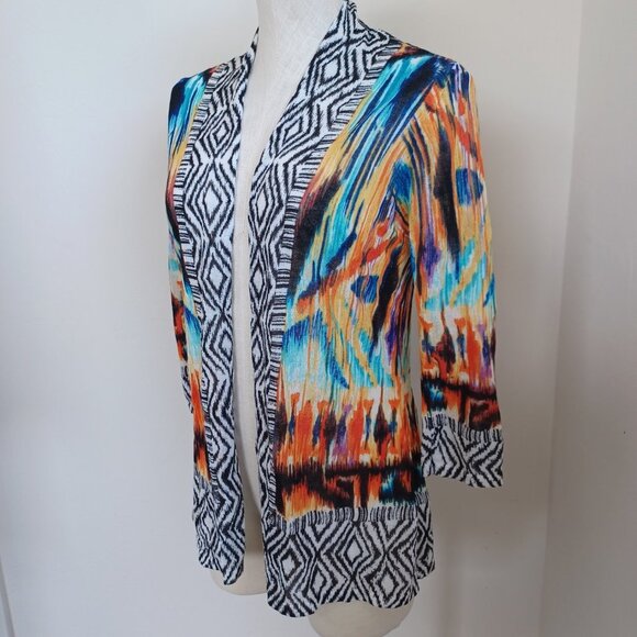 Chicos Cardigan Multi Color Aztec Open Front Animal Print Womens Medium - Picture 11 of 15